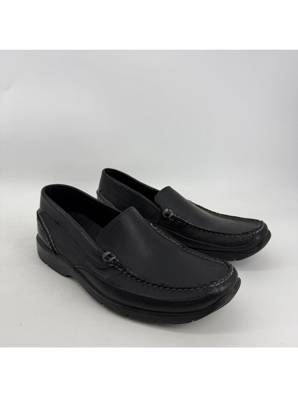 Bass Vector Shoes Mens 10M Black Leather Slip On Comfort Loafers Square Toe
